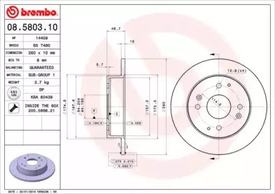 Диск тормозной 08.5803.10 BREMBO