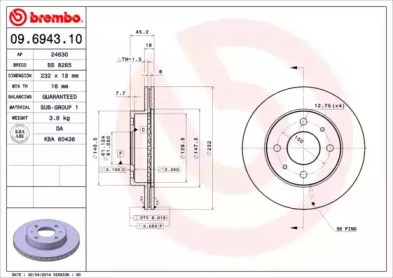 Диск тормозной 09.6943.10 BREMBO