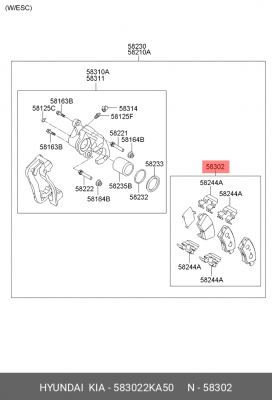 Колодки тормозные дисковые 583022KA50 HYUNDAI KIA