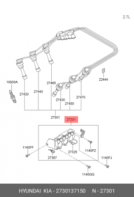Катушка зажигания 27301-37150 HYUNDAI KIA