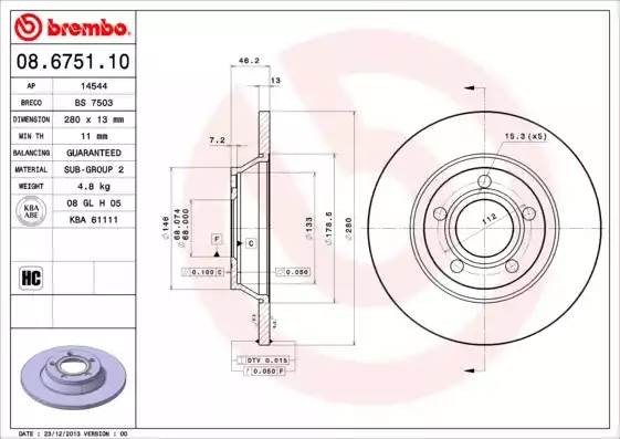Диск тормозной BS7503 BRECO