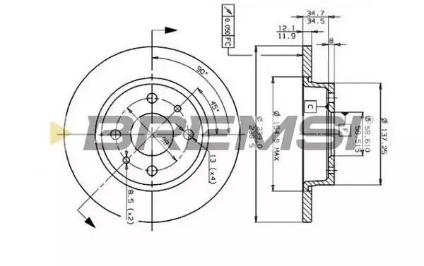 Диск тормозной DBA215S BREMSI