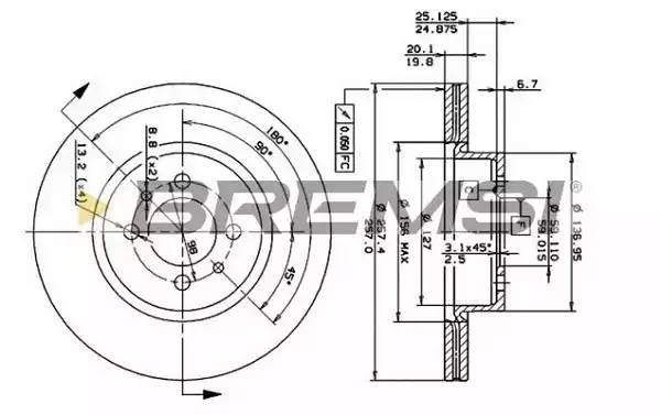 Диск тормозной DBA176V BREMSI