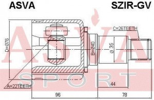 Шрус внутренний правый 22x40x26 SUZUKI SUZUKI GRAND VITARA JB627 2006 SZIR-GV ASVA
