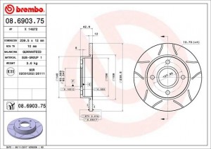 Диск тормозной 08.6903.75 BREMBO