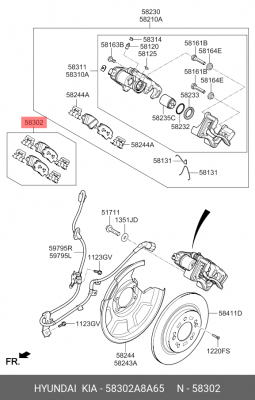 Колодки тормозные дисковые 58302-A8A65 HYUNDAI KIA