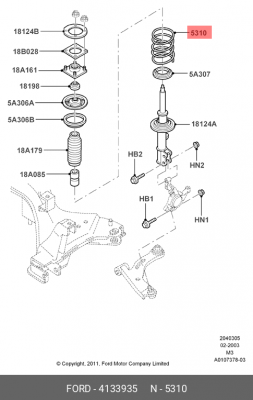 Пружина подвески 4133935 FORD