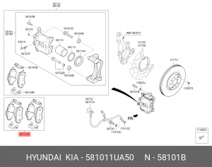 Колодки тормозные дисковые 581011UA50 HYUNDAI KIA