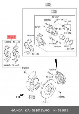 Колодки тормозные дисковые 581013VA90 HYUNDAI KIA