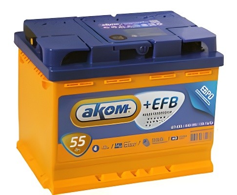 Аккумулятор АКОМ + EFB 55 Ач 580 А -/+ ЕВРО 4607034731038 AKOM