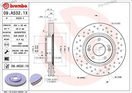Диск тормозной передн. серии Brembo Xtra HYUNDAI i40 (VF) 03/12-> / HYUNDAI i40 CW (VF) 07/11-> / HY 09.A532.1X BREMBO