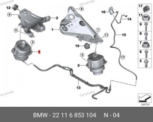 Подушка крепления двигателя п 22 11 6 853 104 BMW