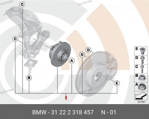 Подшипник ступицы колеса со ступицей (комплект) 31 22 2 318 457 BMW