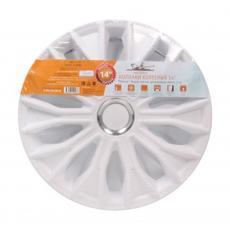 Колпаки колесные 14" "Волтек", белый глянец, хром кольцо, компл. 2 шт. (AWCC-14-29)