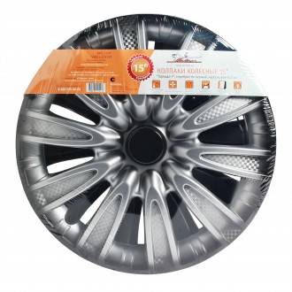 Колпаки колесные 15" "Торнадо +", серебристо-черный, карбон, компл. 2 шт. (AWCC-15-07)