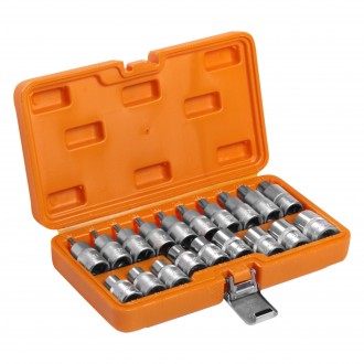 Набор головок 1/2" DR TORX E10-E24 и головок со вставками TORX T20-T70 длиной 55мм 19 предметов в кейсе (AT-BS-33)